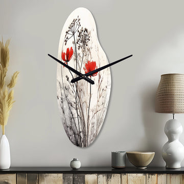 Red Grey Herb Garden I - Asymmetric Metal Wall Clock